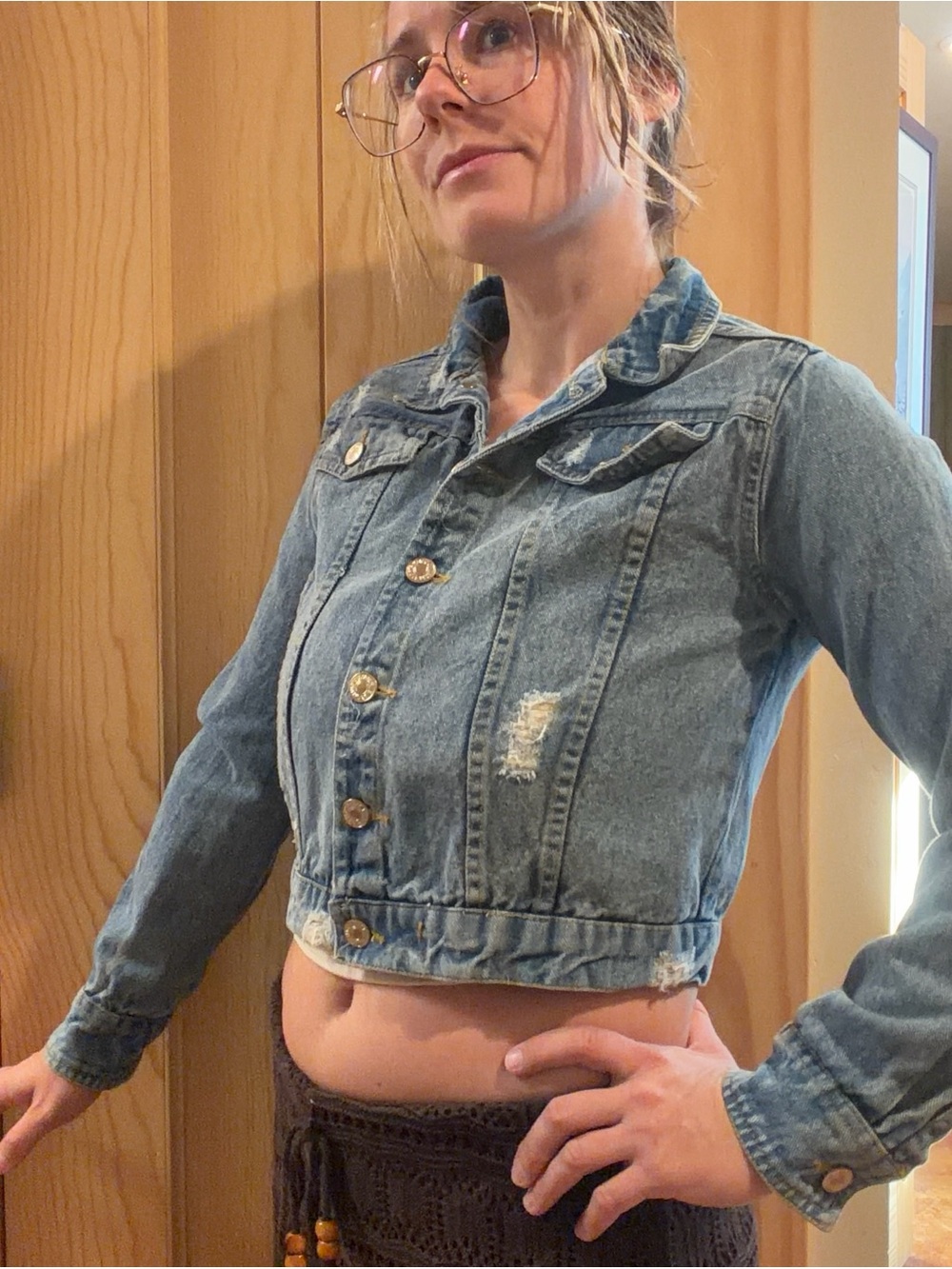 7 For All Mankind Light Blue Distressed Denim Jacket - Picture 11 of 14